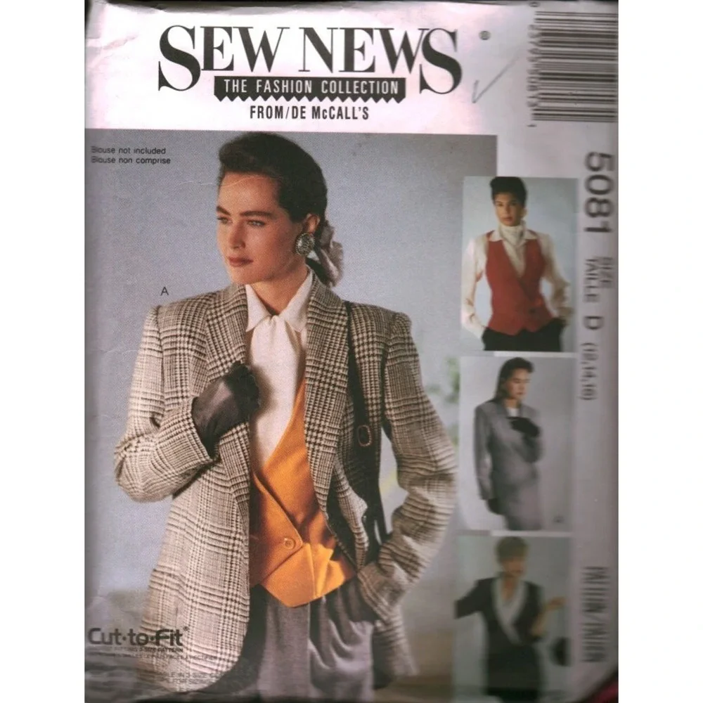 McCall's 5081 Sew News Jacket Vest Pattern Size 12 Vintage 1990 CUT - Picture 1 of 2